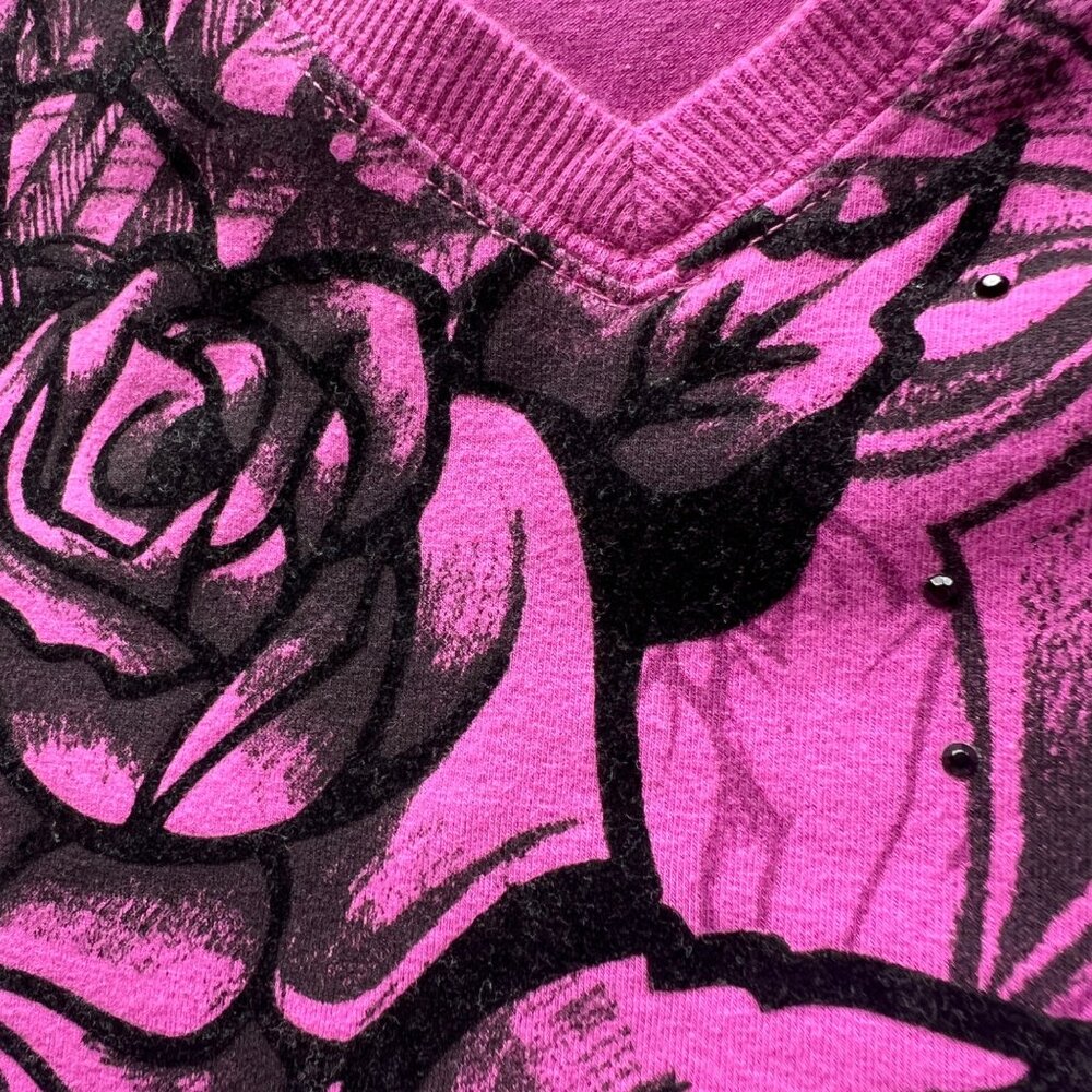 So Cal Rose Design Graphic V-Neck T-Shirt Pink Cotton/Spandex Blend Womens Sz L - Picture 5 of 7